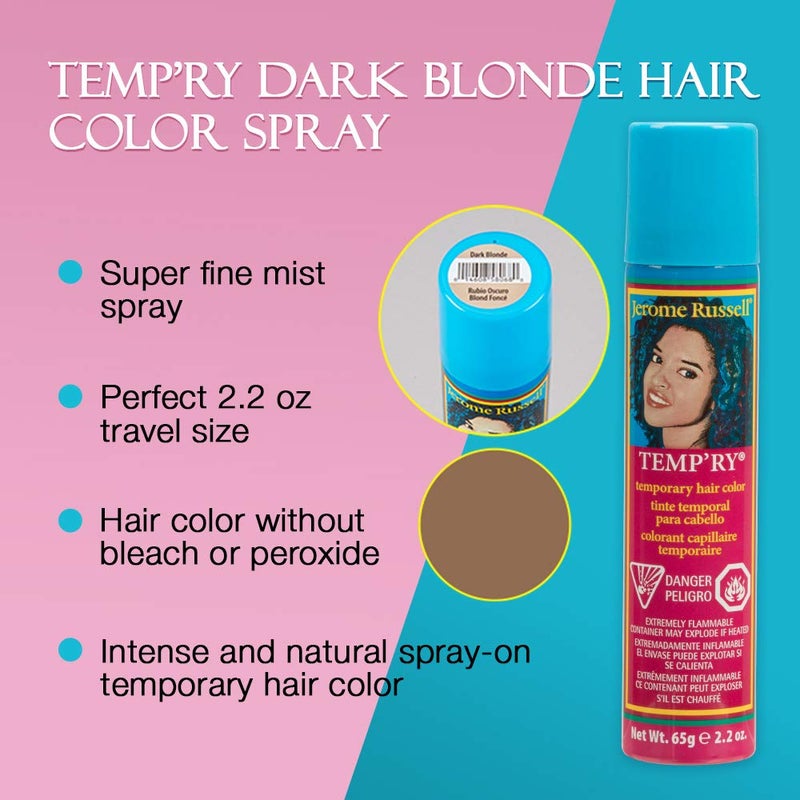 Jerome Russell Dark Blonde Intense Temporary Hair Dye Spray - Fast-Drying, Non-Sticky, Travel Size for Vivid Instant Color, 2.2 oz - Image 4